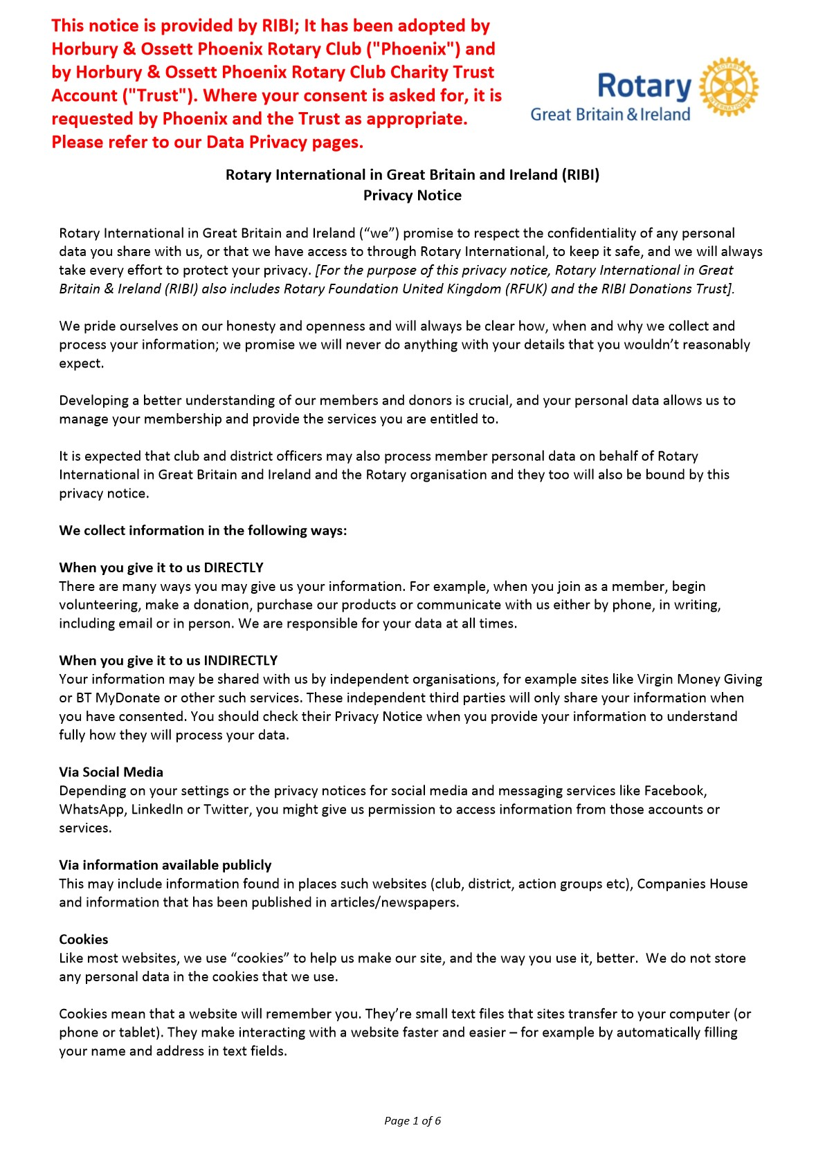 RIBI Phoenix General Data Protection Policy Notice 2018 1